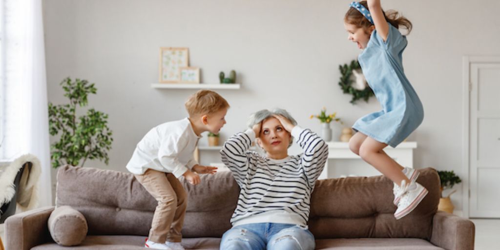 mother stressed from watching kids