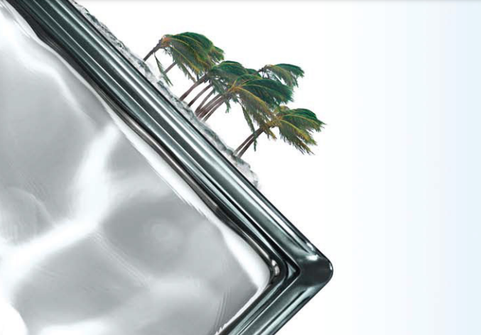 Graphic image of glass lock and palm trees