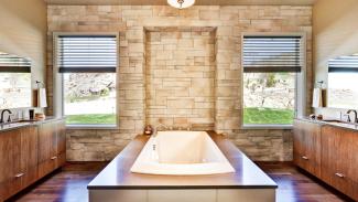 Home bathroom featuring Coronado Stone by Acme Brick